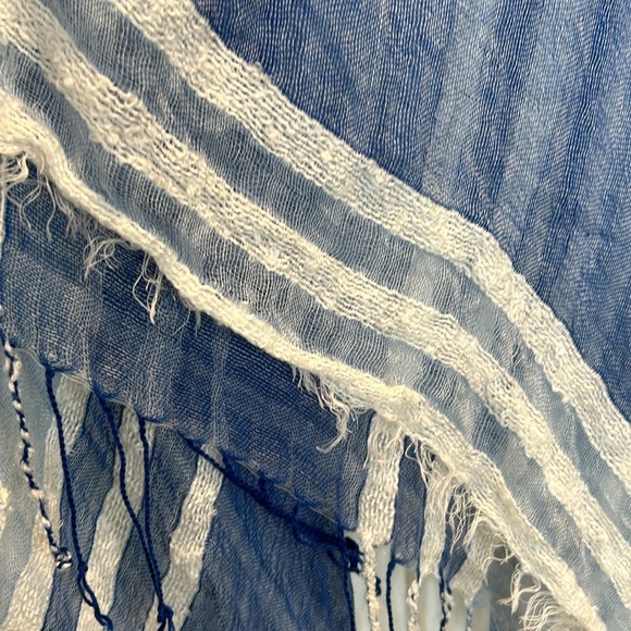 Blue and white striped wrap shawl/beach cover up fringes One Size - Picture 7 of 17